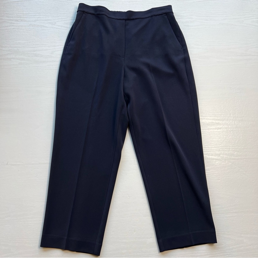 Rebecca Taylor Tailored Ankle Pants Womens 14 Navy Elastic Back Chiffon